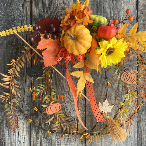 ハンドメイド 秋のフラワーリース パンプキン 秋 オレンジ 季節 リース