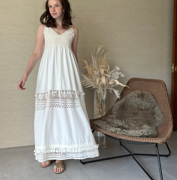 新送0】クロシェ編みのレースたっぷりBohoワンピース【Bohoワンピ