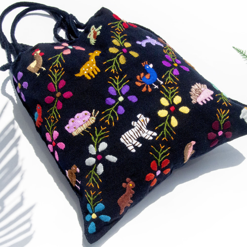 手縫いメキシカンハンモックバッグ 刺繍トートバッグ 手刺繍