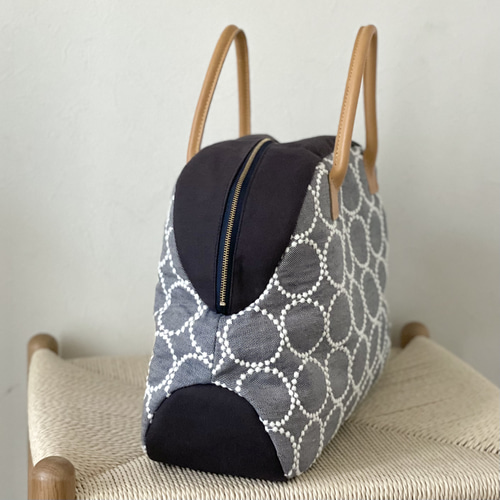 ミナペルホネン　ハンドメイド　ボストンバッグ　tambourine 1点限定 ⚮̈ミナペルホネン tambourine サマーネイビー