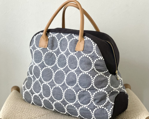 ミナペルホネン　ハンドメイド　ボストンバッグ　tambourine 1点限定 ⚮̈ミナペルホネン tambourine サマーネイビー