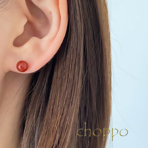 maumaumau 　14kgf レッドモスアゲートピアス レッドアゲートのスタッドピアス 14㎏f 6㎜ 赤 シンプル ミニマム