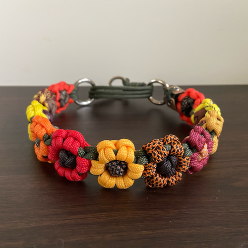 パラコードフラワー首輪大型犬用＆小型犬用2種セット リード・首輪