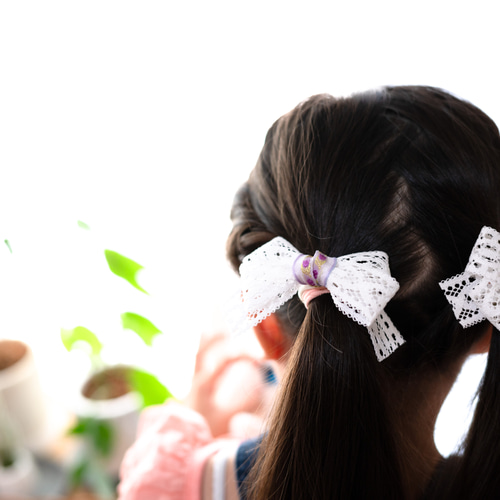 little flower × ホワイト | ヘアゴム 2個セット 海外製リボン 雑貨 