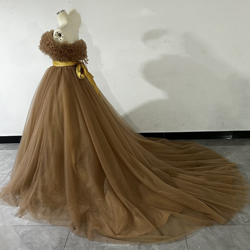 ブラウンカラードレス オフショルダーの2WAYドレス ロング