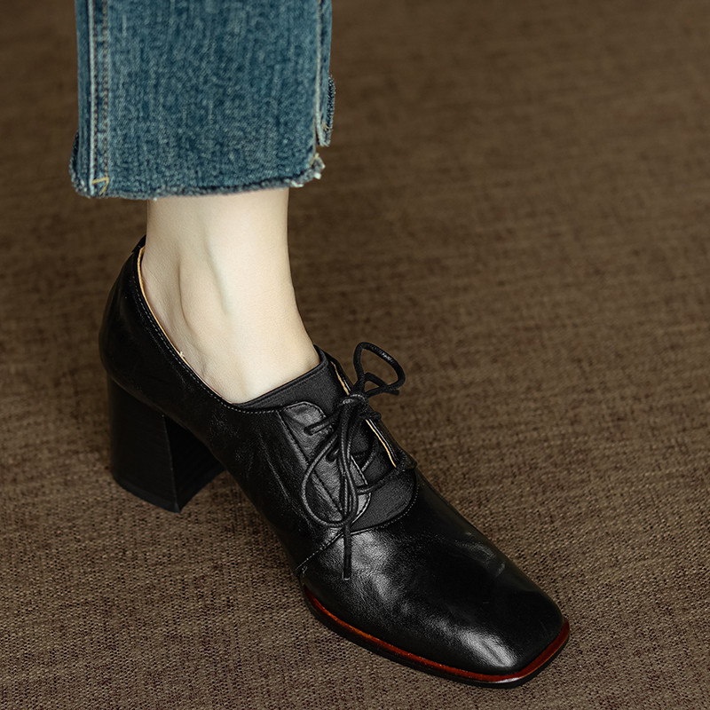 スニーカー スムース ヌバック レザー 太ヒール スクエアトゥ 仕事 究極のプレーン 結婚式 入学式 冠婚葬祭 ブラウン