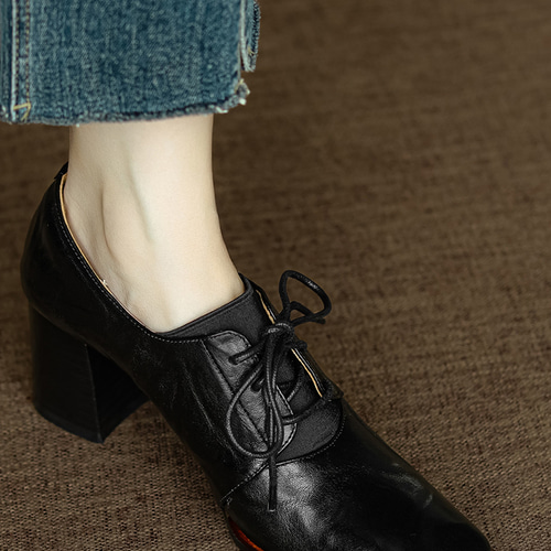 スニーカー スムース ヌバック レザー 太ヒール スクエアトゥ 仕事