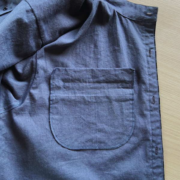 市松模様 メンズシャツ リネンシャツ 綿麻ライトキャンバス  体型カバー