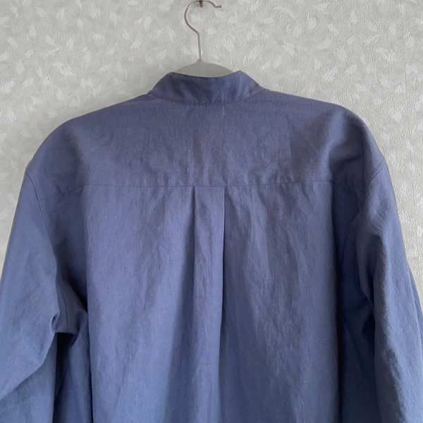 市松模様 メンズシャツ リネンシャツ 綿麻ライトキャンバス  体型カバー