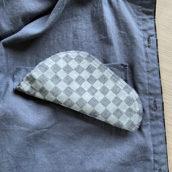 市松模様 メンズシャツ リネンシャツ 綿麻ライトキャンバス  体型カバー