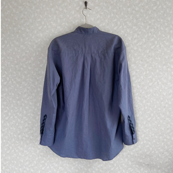 市松模様 メンズシャツ リネンシャツ 綿麻ライトキャンバス  体型カバー