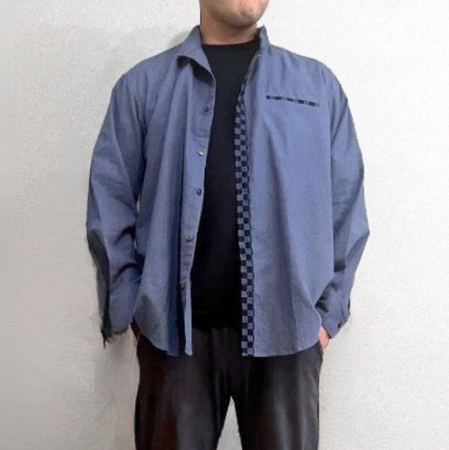 長さとサイズ選べる 市松模様 メンズシャツ リネンシャツ 綿麻ライトキャンバス  体型カバー 8,360円