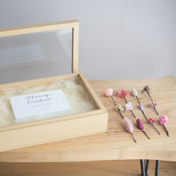 【ゲスト参加型】結婚証明書　プリザーブドフラワー＆ドライフラワー　ブルーベージュ and our 結婚祝い 誕生日