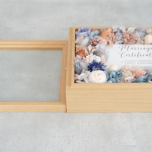 【ゲスト参加型】結婚証明書　プリザーブドフラワー＆ドライフラワー　ブルーベージュ and our 結婚祝い 誕生日