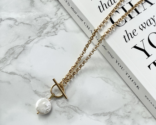 ひとつで映える | 淡水パール コイン ネックレス サージカル