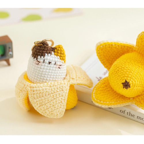 ハンドメイド バナナ ネコ キーホルター あみぐるみレシピ 作り方 癒し