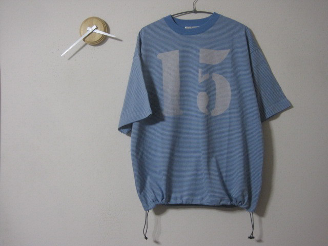 1点　バルーンボーダー　透かしラージナンバー【１５】リンガー　サックス　 オーバーサイズ／２ＷＡＹ／ボーダー／爽／ビック