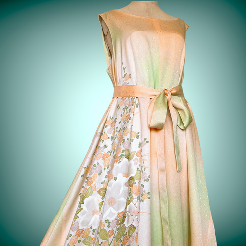 絹着物リメイクテントワンピース　MーL ノースリーブ 378a7c221f3e81d23669403063b10e