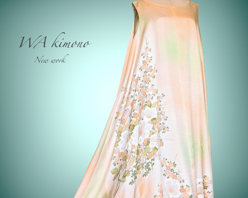 絹着物リメイクテントワンピース　MーL ノースリーブ 378a7c221f3e81d23669403063b10e