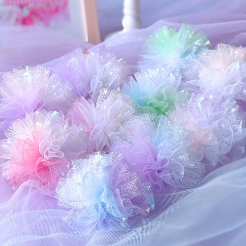 ヘアゴム全5種 《ふわふわチュール（ツイン）》キッズ かわいい