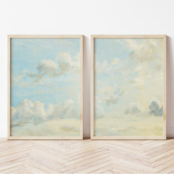絵画　空　雲　原画　インテリア　アート 空の風景画 2枚セット 雲 アンティーク アートポスター モダン