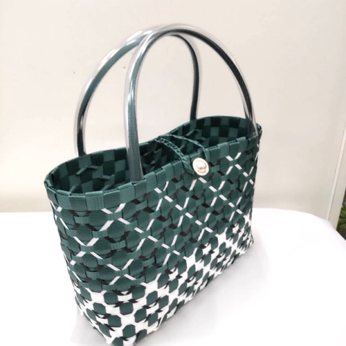 プラカゴバック モスグリーン×白チェック プラカゴバッグ 小 ミント