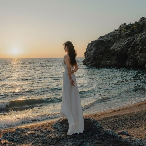 実例写真！ 人気上昇！ウェディングドレス ツーピース ビーズ クレープ  