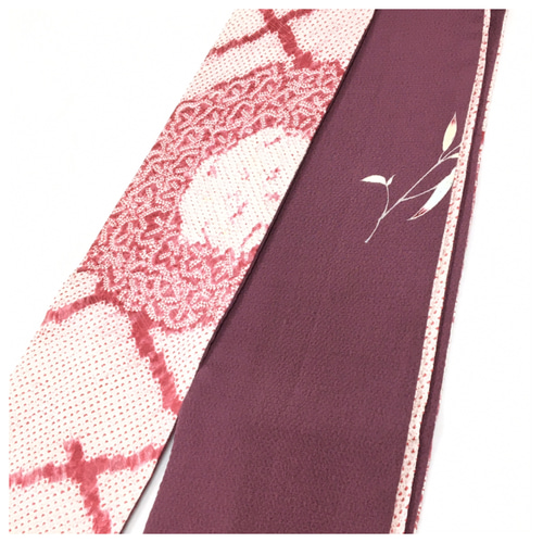 半幅帯 アンティーク 絹 日本刺繍 希少 花柄 ピンクxベージュx青