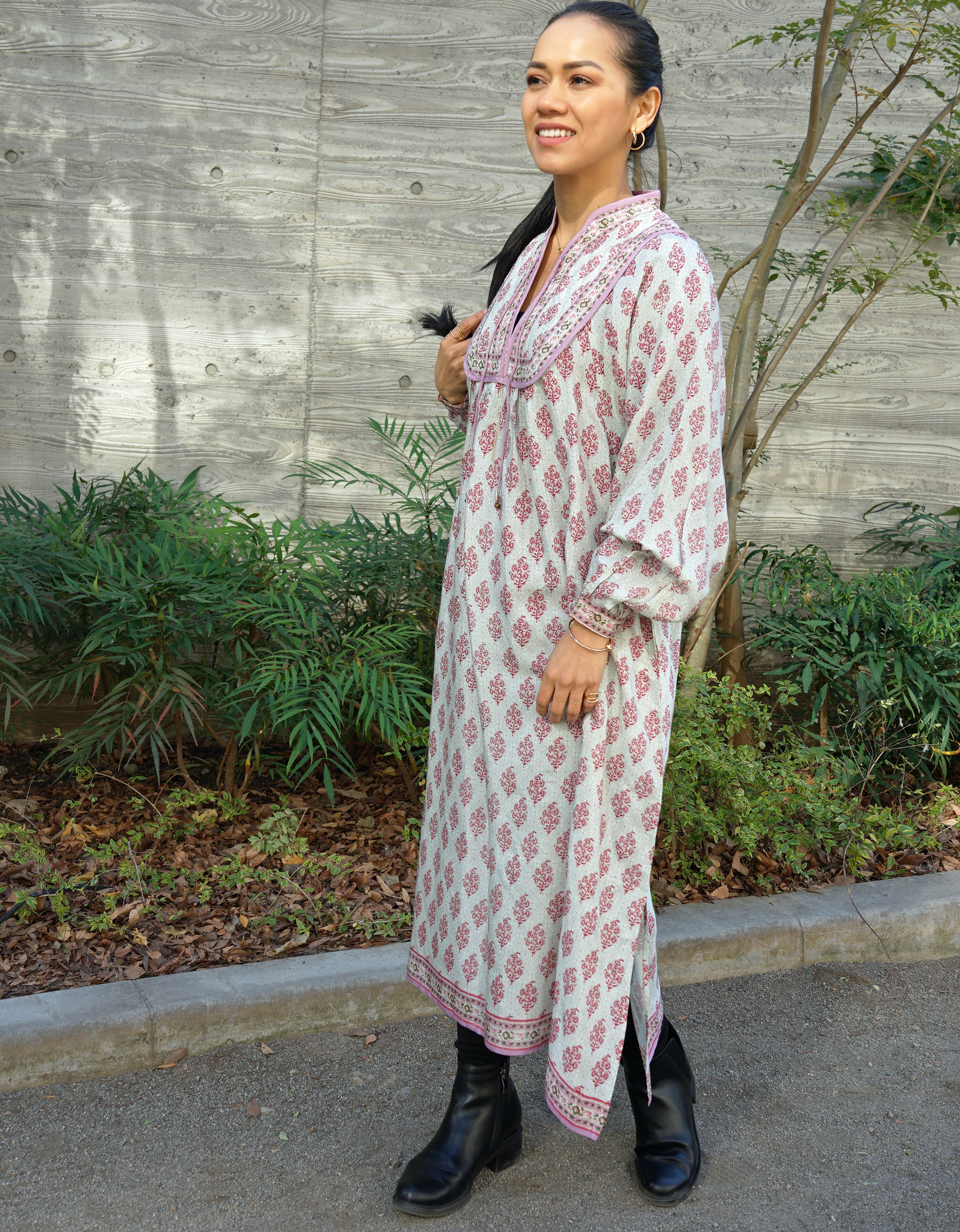 ★SALE【即納可】インドレーヨンプリント・キルトヨークワンピ（NK23-030-pink）_manika