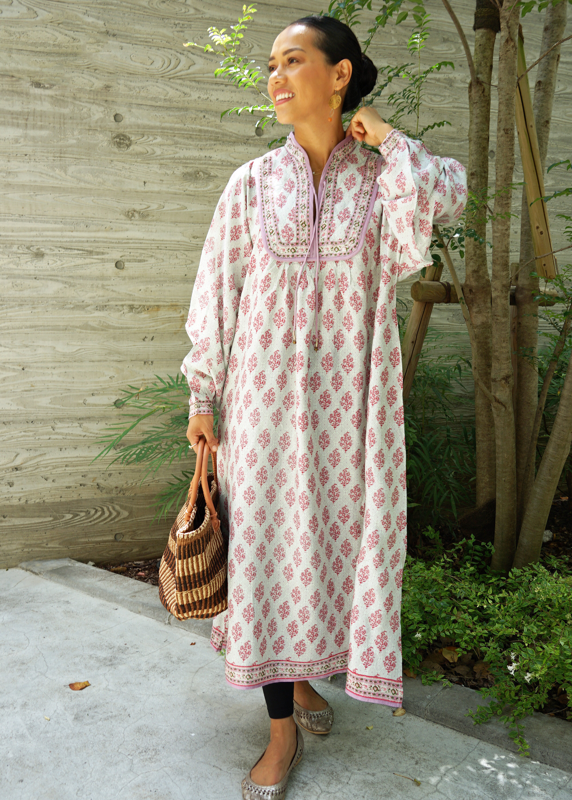 ★SALE【即納可】インドレーヨンプリント・キルトヨークワンピ（NK23-030-pink）_manika