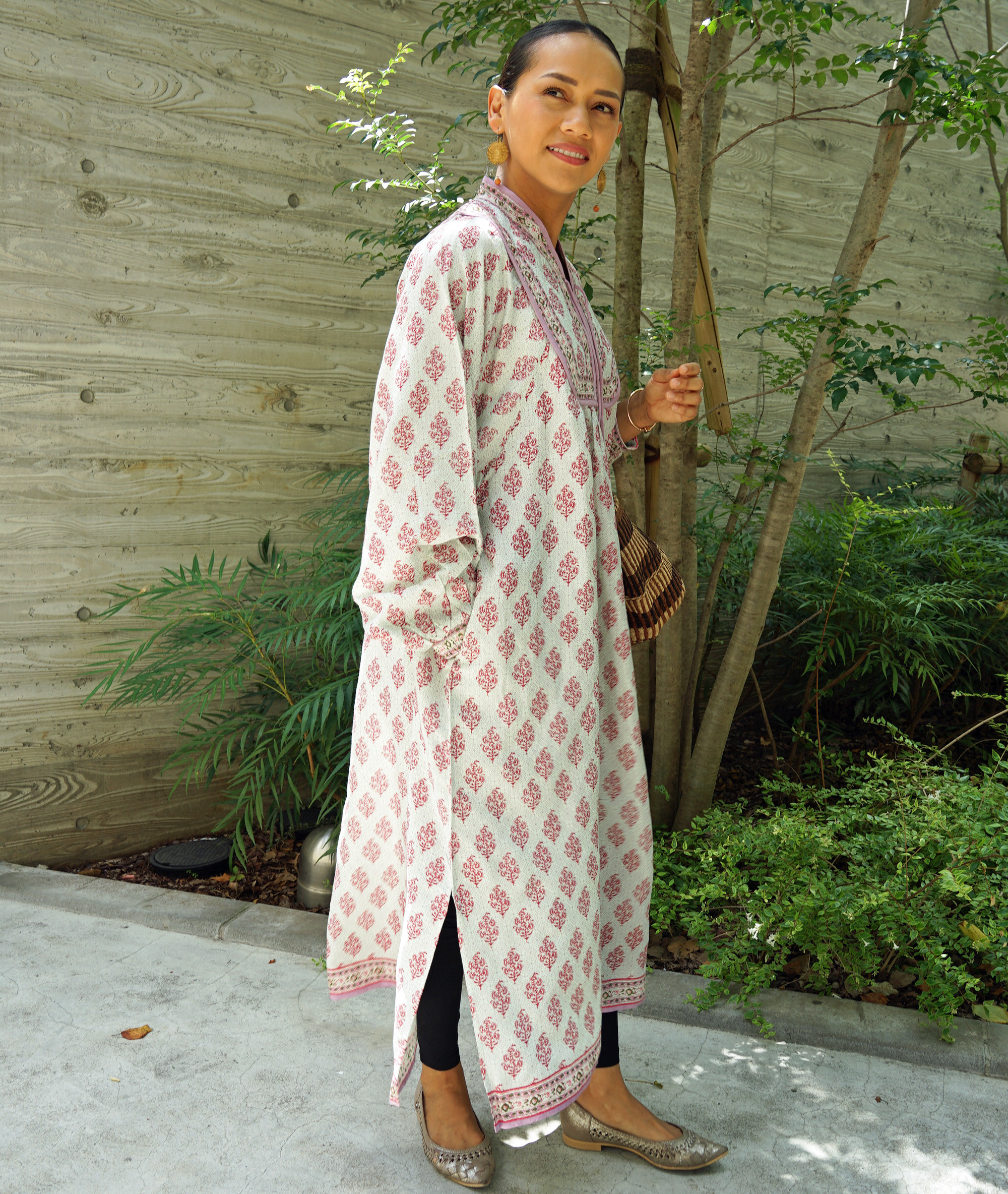 ★SALE【即納可】インドレーヨンプリント・キルトヨークワンピ（NK23-030-pink）_manika