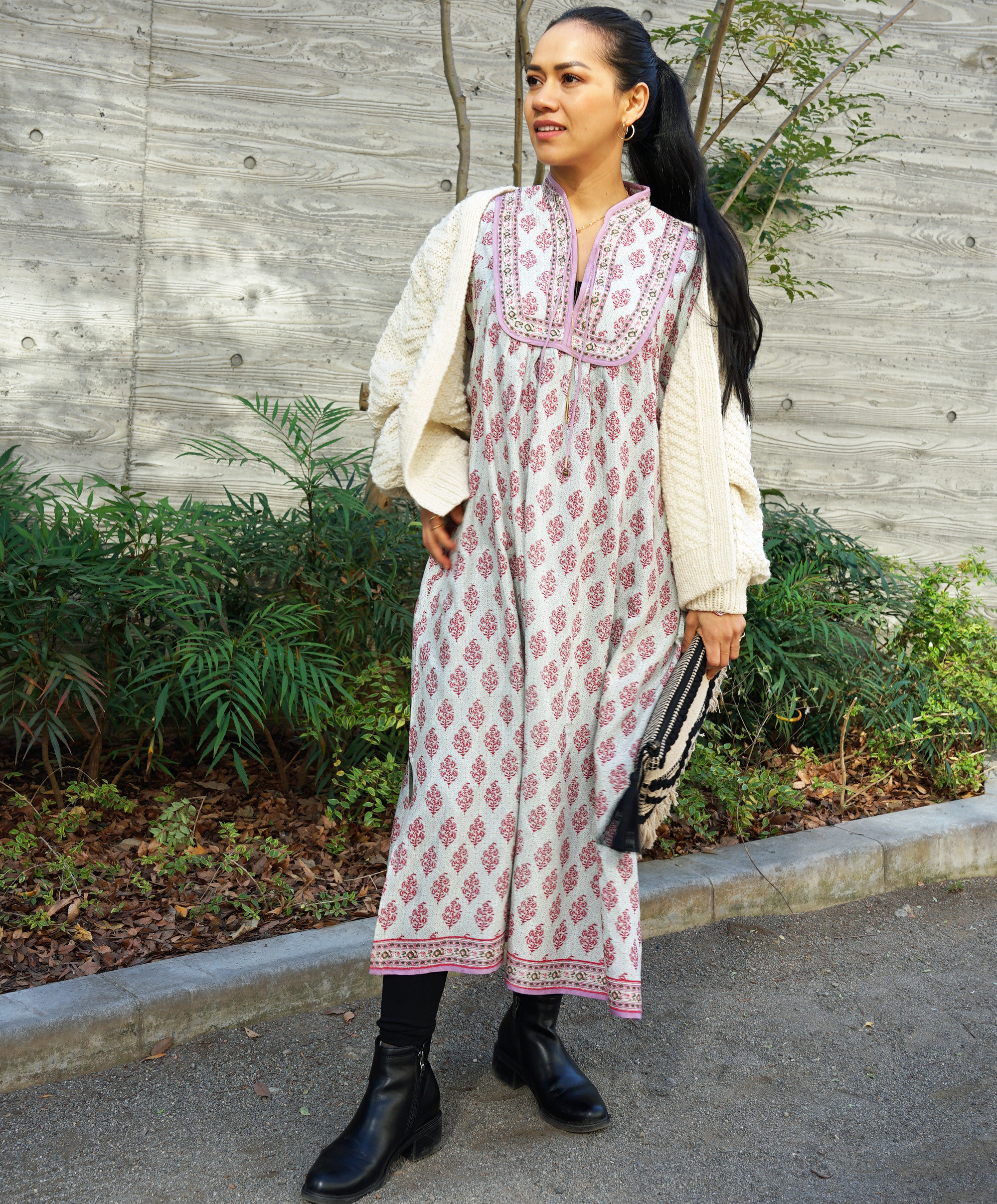 ★SALE【即納可】インドレーヨンプリント・キルトヨークワンピ（NK23-030-pink）_manika