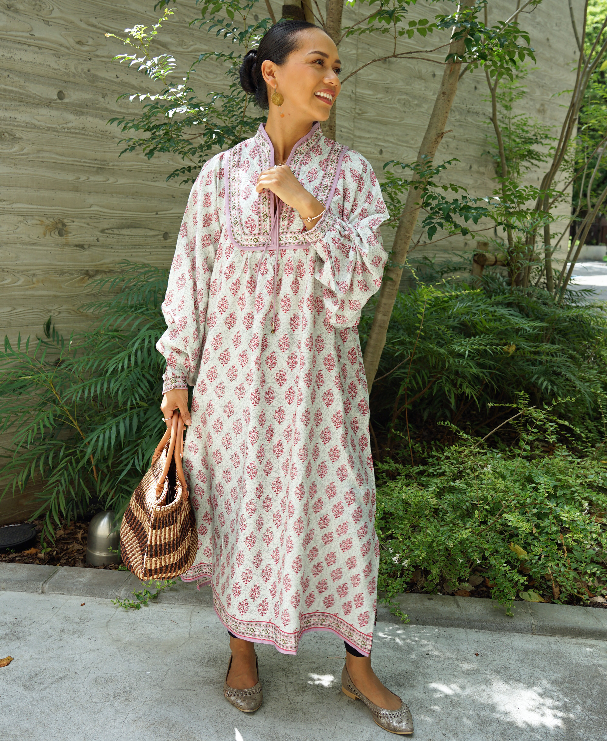 ★SALE【即納可】インドレーヨンプリント・キルトヨークワンピ（NK23-030-pink）_manika