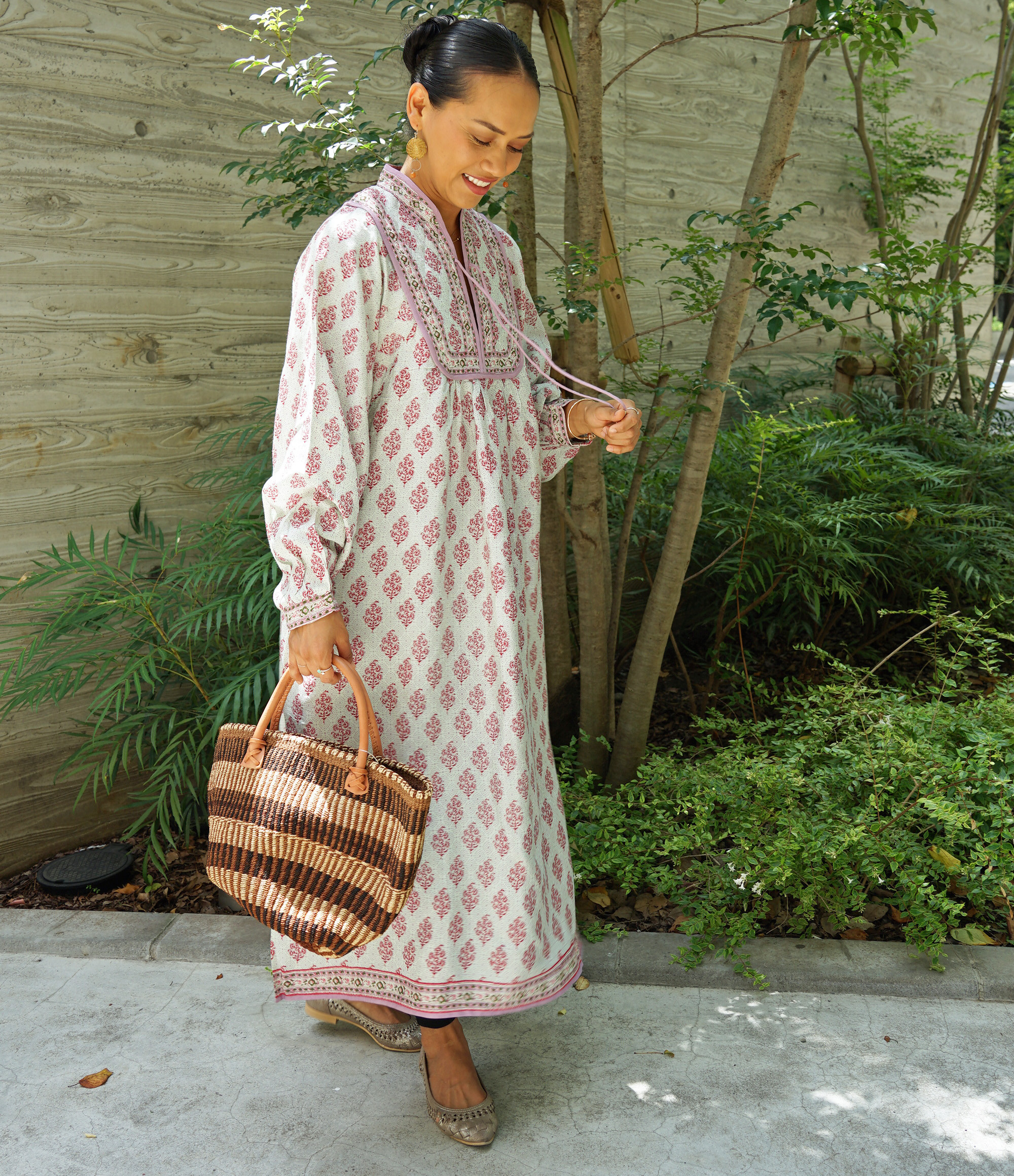 ★SALE【即納可】インドレーヨンプリント・キルトヨークワンピ（NK23-030-pink）_manika