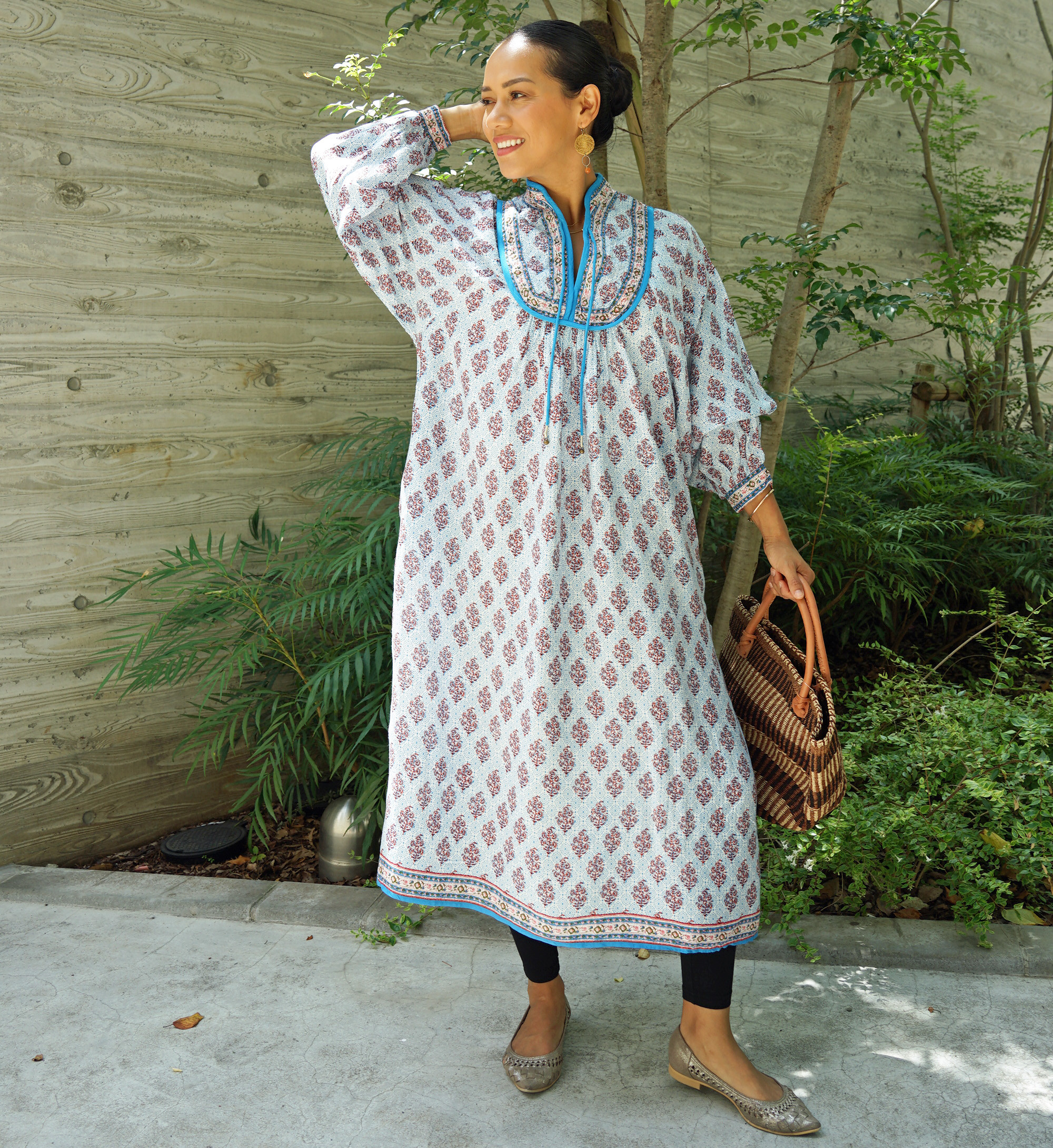 ★SALE【即納可】インドレーヨンプリント・キルトヨークワンピ（NK23-030-blue）_manika