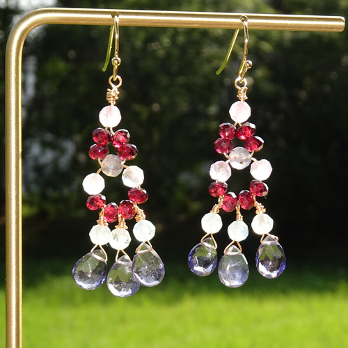 天然石 宝石質アイオライト×スワロフスキー ピアス イヤリング