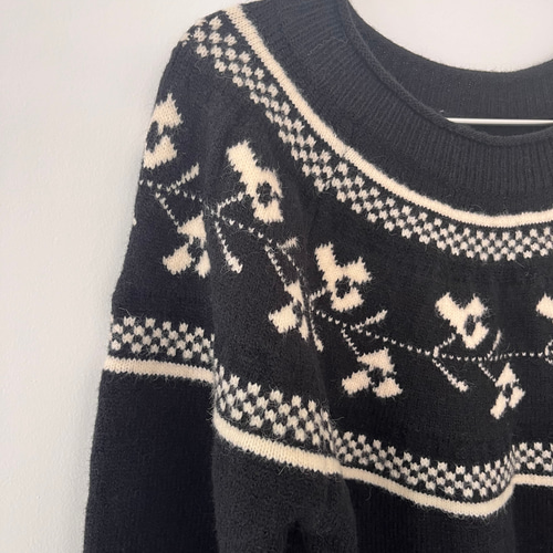 60s ヴィンテージ ノルディックニット セーター 黒×白 2090909029fcdc4d945b962956e442