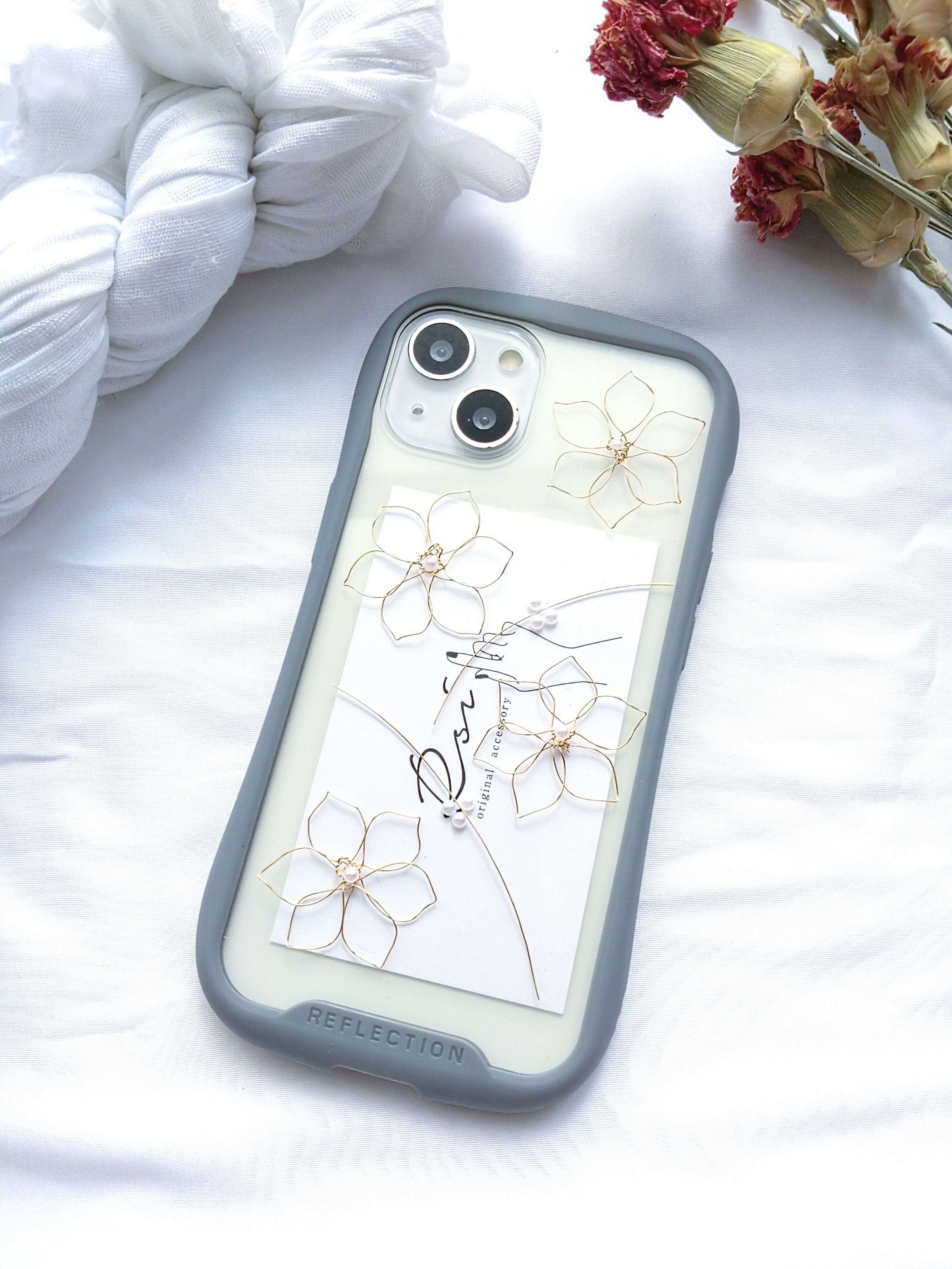 iPhoneケース　スマホケース　ワイヤーフラワー　携帯ケース