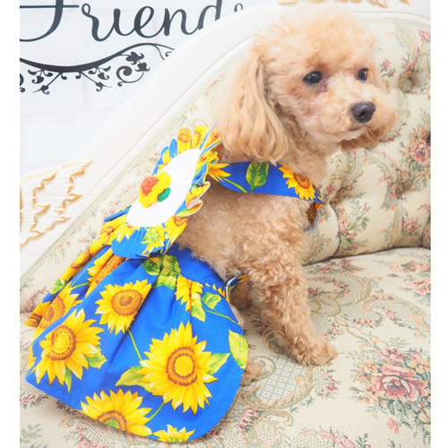 ワンピース ワンピ ドレス 花 ひまわり 向日葵 春 夏 犬 猫
