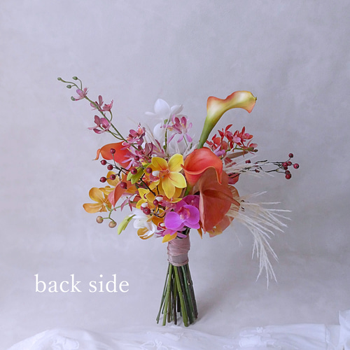 ピンク×ホワイトのコントラストが最強♡和モダンオレンジブーケ｜造花