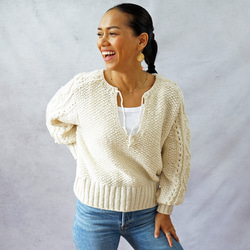 ラスト1点☆SALE【即納可】ウール・袖ケーブル編みプルオーバー（N