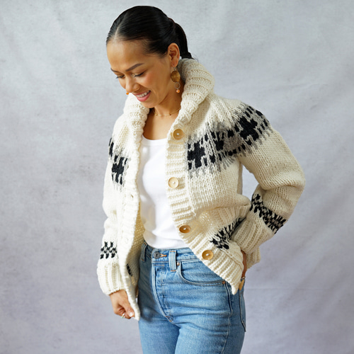 再販！】ローゲージウール・クロス柄カウチンジャケット（N-450075