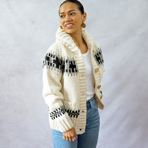 再販！】ローゲージウール・クロス柄カウチンジャケット（N-450075