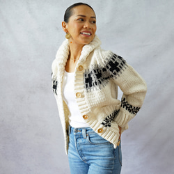 完売】フェアアイル柄・半袖トップ（N-360078-紺）ウール・求心編み