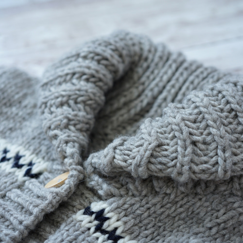 即納可】ローゲージウール・へちま衿ニットベスト（N-450076-グレー