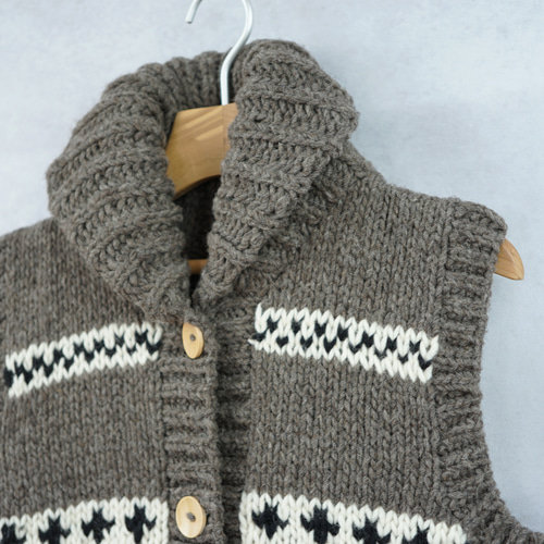 即納可】ローゲージウール・へちま衿ニットベスト（N-440091