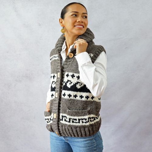 即納可】ローゲージウール・へちま衿ニットベスト（N-440091