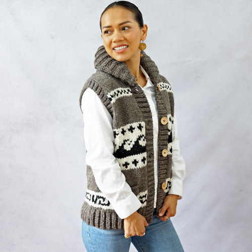 即納可】ローゲージウール・へちま衿ニットベスト（N-440091