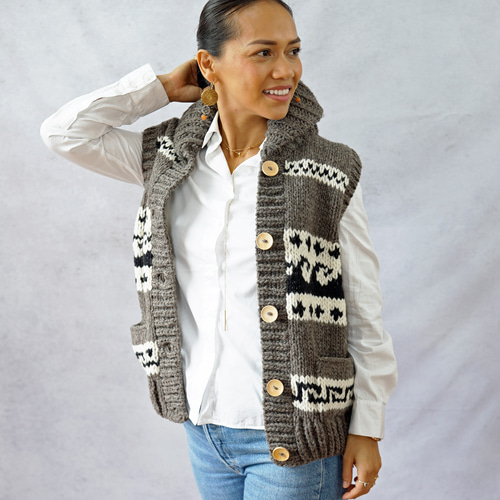 即納可】ローゲージウール・へちま衿ニットベスト（N-440091