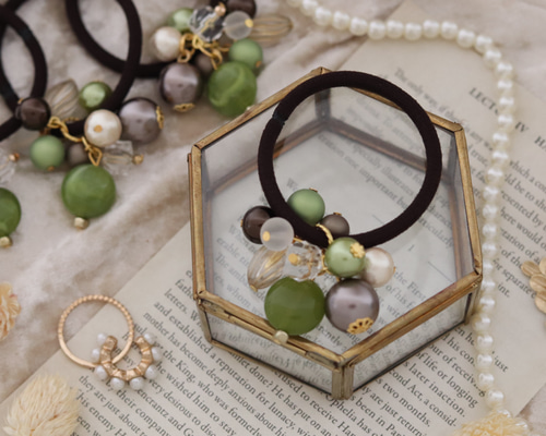 抹茶×ブラウン＊くすみカラーの秋色ヘアゴム/Creema限定 秋限定2024